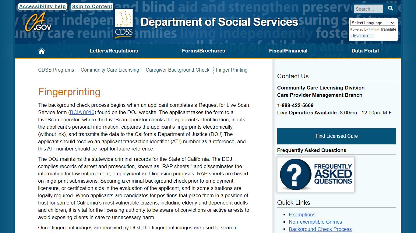 Finger Printing - California Dept. of Social Services